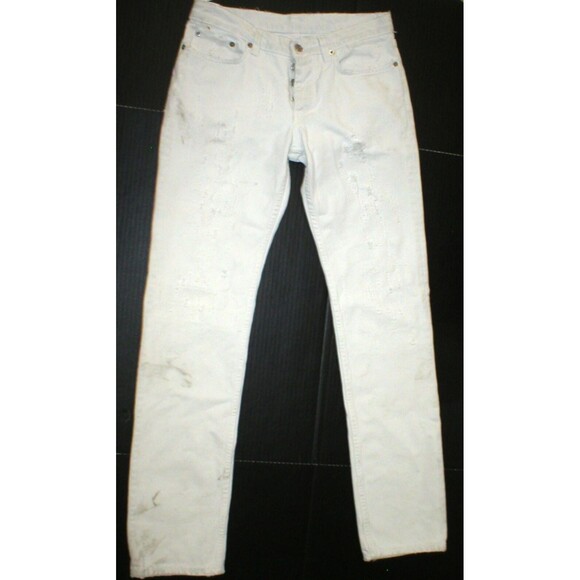 New NWT Womens 28 Designer Helmut Lang Italy Jeans White Skinny Destroyed Ripped - Picture 1 of 12